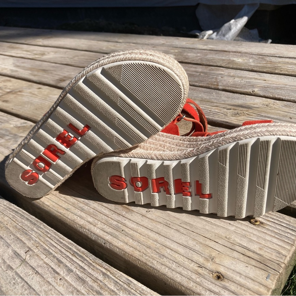 Sorel Red Suede Wedge Sandals - Picture 5 of 7